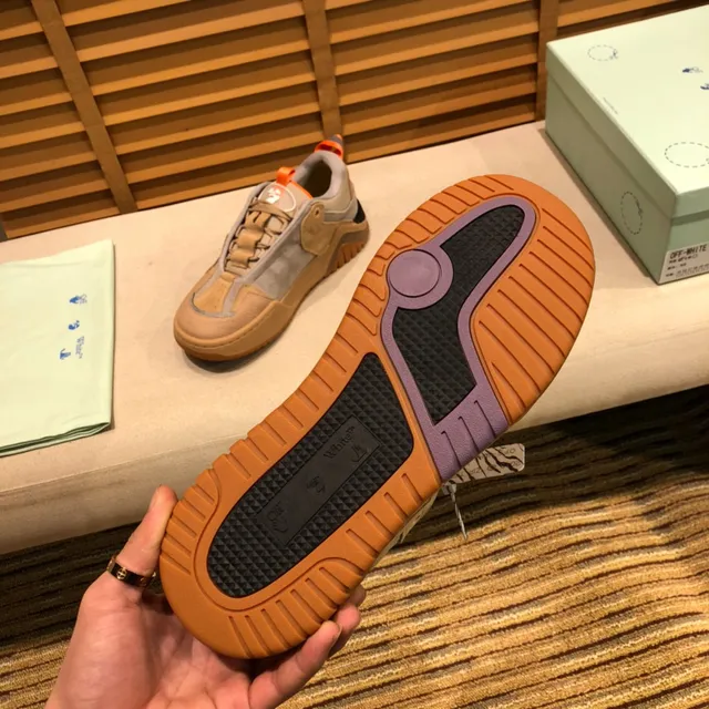 Off-White Beige Orange Superpositions de Maillage et daim Similar Étiquette Industrielle Zip-Tie Sneakers Chunky 2