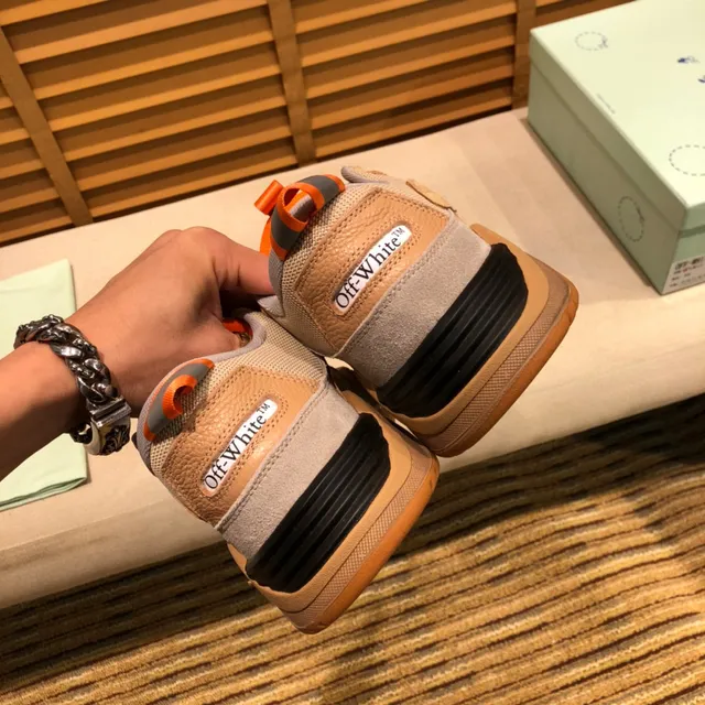 Off-White Beige Orange Superpositions de Maillage et daim Similar Étiquette Industrielle Zip-Tie Sneakers Chunky 3