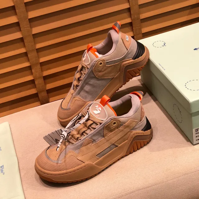 Off-White Beige Orange Superpositions de Maillage et daim Similar Étiquette Industrielle Zip-Tie Sneakers Chunky 7