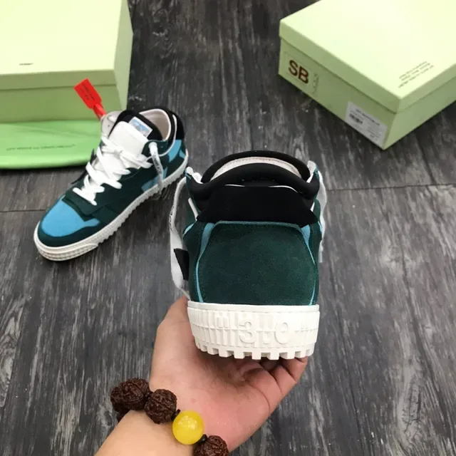 Off-White Vert Bleu Déconstruit Daim et Panneau Chaussures Lifestyle 3