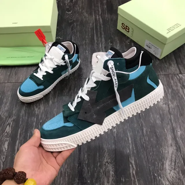 Off-White Vert Bleu Déconstruit Daim et Panneau Chaussures Lifestyle 4