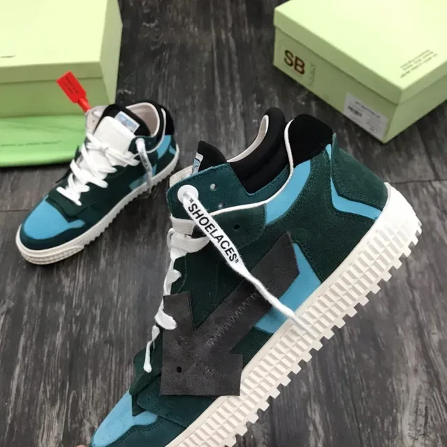 Off-White Vert Bleu Déconstruit Daim et Panneau Chaussures Lifestyle 5