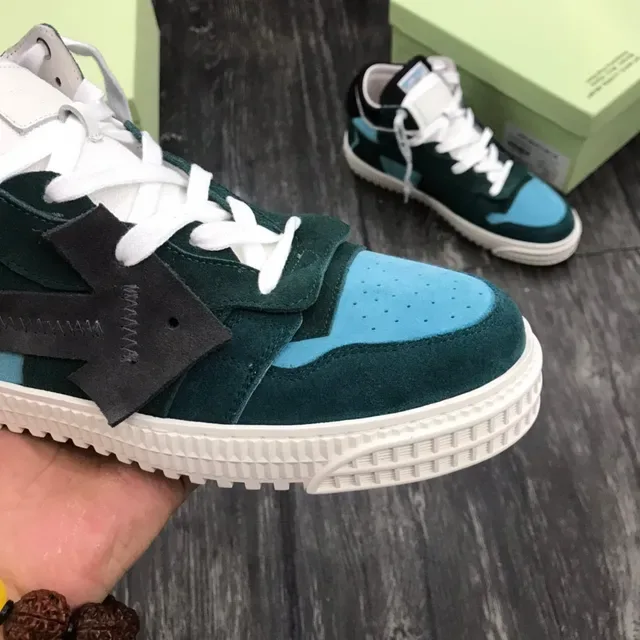 Off-White Vert Bleu Déconstruit Daim et Panneau Chaussures Lifestyle 6