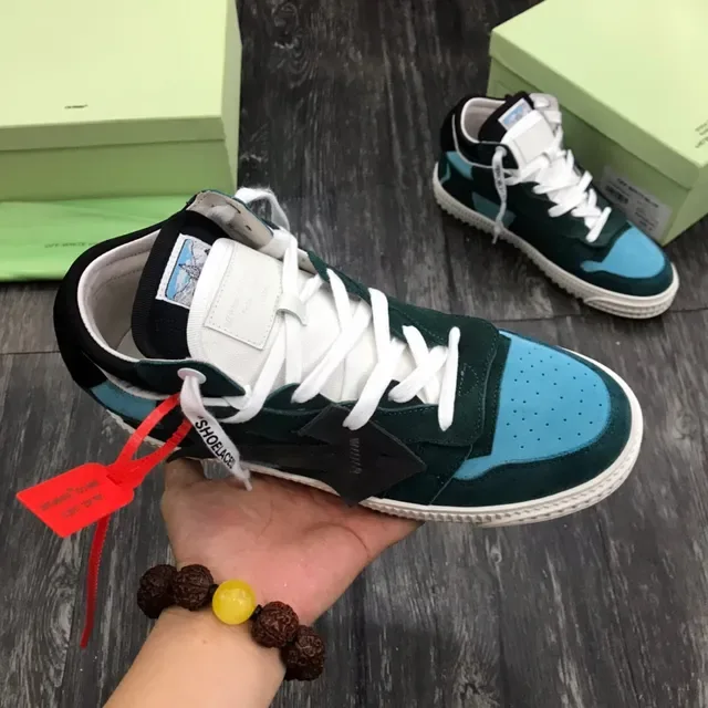 Off-White Vert Bleu Déconstruit Daim et Panneau Chaussures Lifestyle 7
