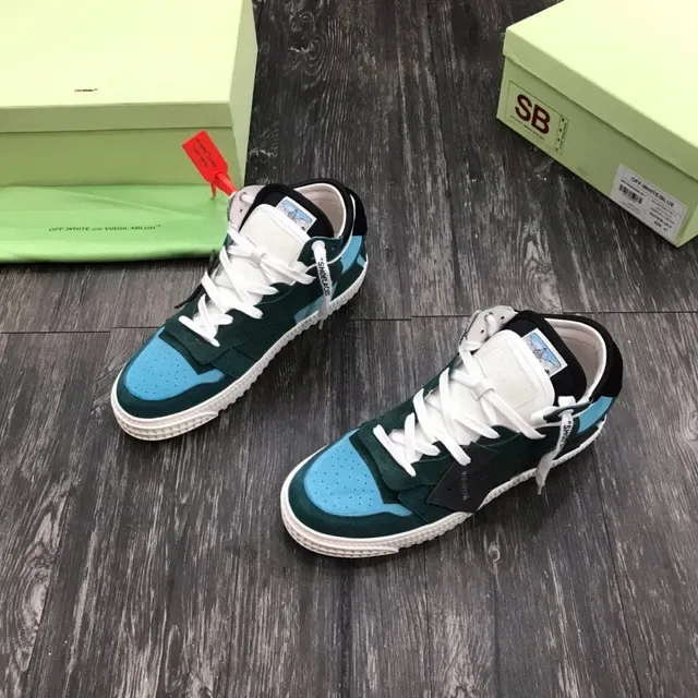 Off-White Vert Bleu Déconstruit Daim et Panneau Chaussures Lifestyle 8