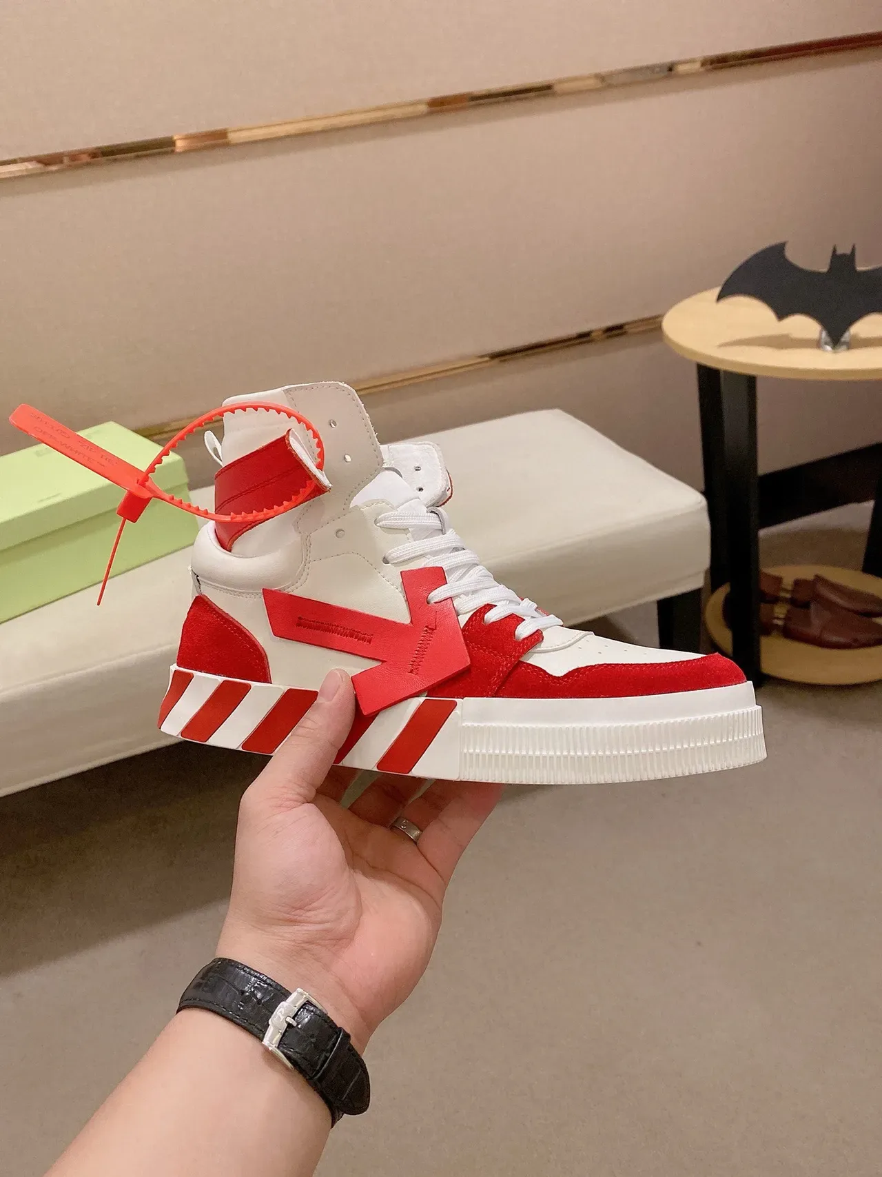 Off-White Red High-Top Industrial Strap Lifestyle Sneakers 4