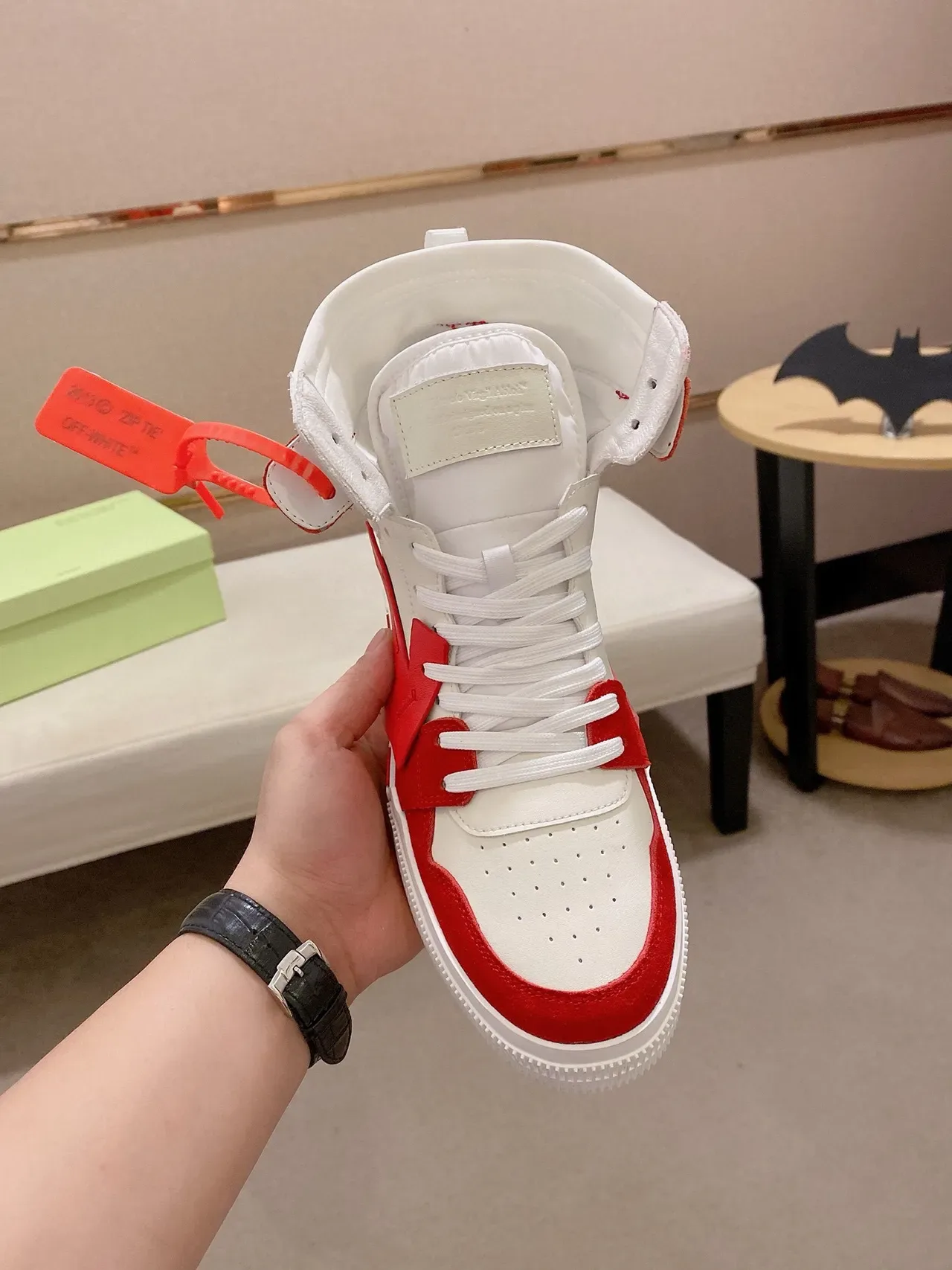 Off-White Red High-Top Industrial Strap Lifestyle Sneakers 5