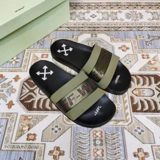 Off-White Slide Black and Olive Green Industrial Strap Slippers