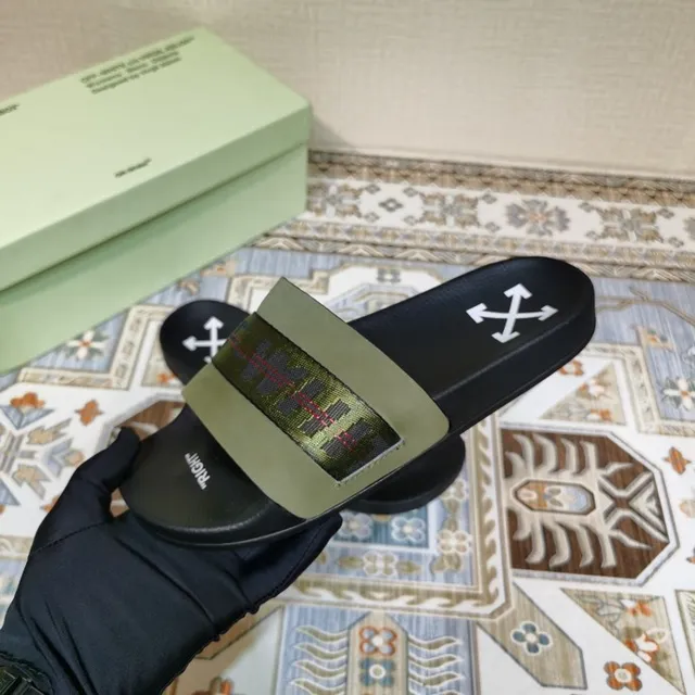 Off-White Slide Black and Olive Green Industrial Strap Slippers 4