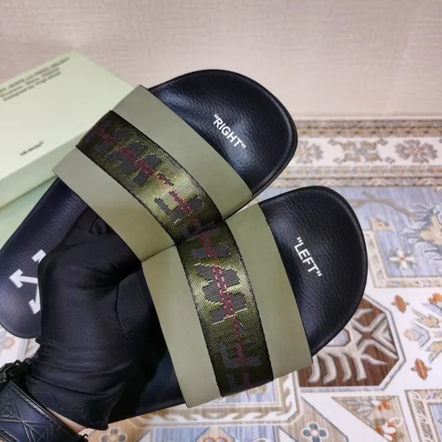Off-White Slide Black and Olive Green Industrial Strap Slippers 5