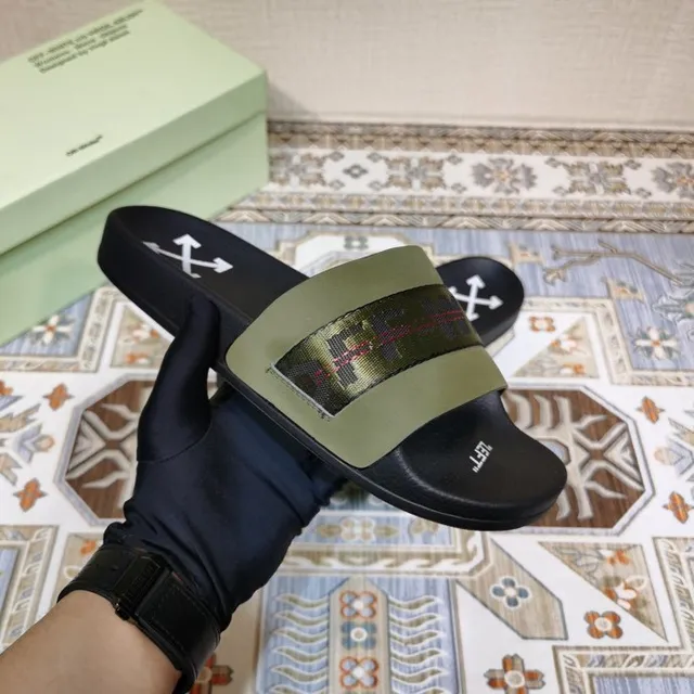 Off-White Slide Black and Olive Green Industrial Strap Slippers 6