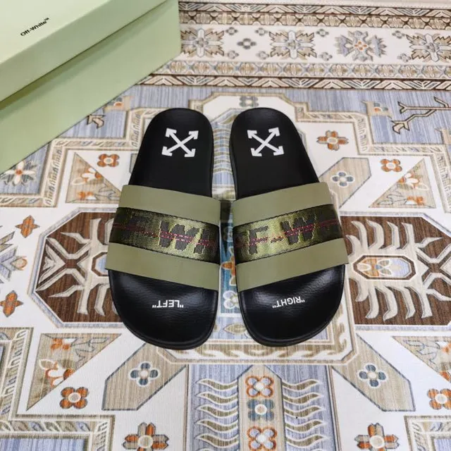 Off-White Slide Black and Olive Green Industrial Strap Slippers 9