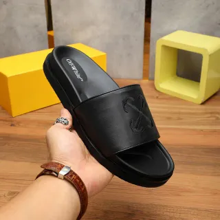 Off-White شرائح أسود مظهر جلدي حزام منصة