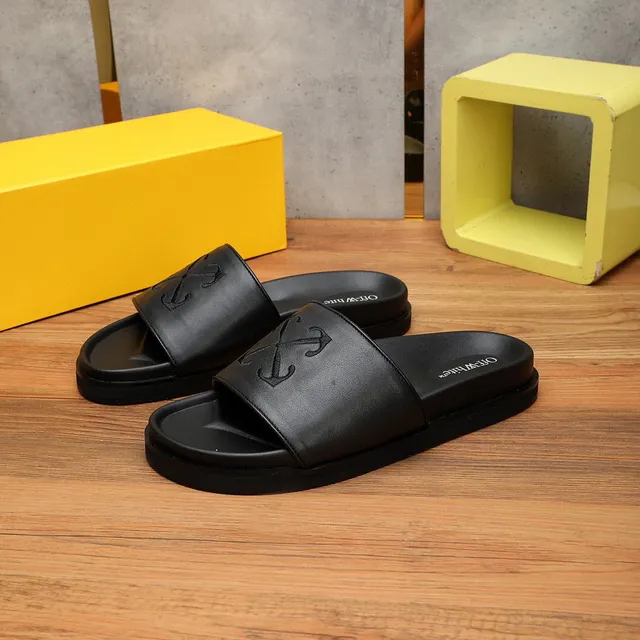 Off-White Slide Black Leather-Look Strap Platform Slippers 2