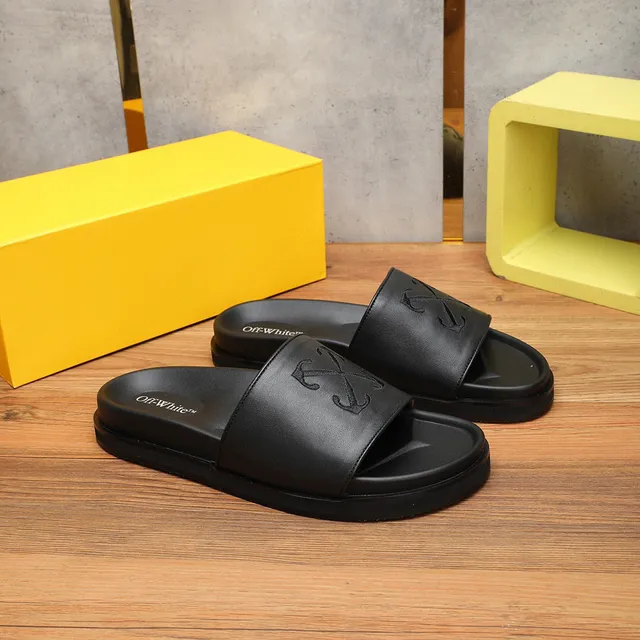 Off-White Slide Black Leather-Look Strap Platform Slippers 3