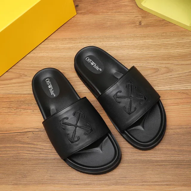 Off-White Slide Black Leather-Look Strap Platform Slippers 5