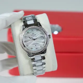 Omega Constellation Mother-of-Pearl Wave Dial Diamond Bezel Mechanical Watch