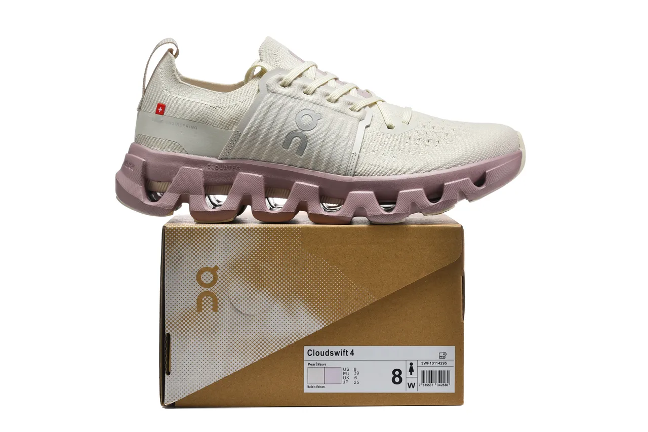 On Beige Pink Knit Upper Segmented CloudTec Midsole Lifestyle Sneakers 2