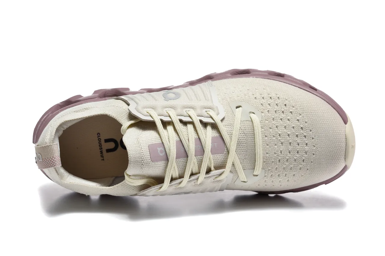 On Beige Pink Knit Upper Segmented CloudTec Midsole Lifestyle Sneakers 3