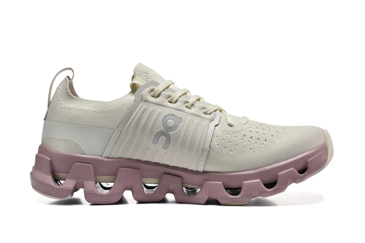 On Beige Pink Knit Upper Segmented CloudTec Midsole Lifestyle Sneakers 4