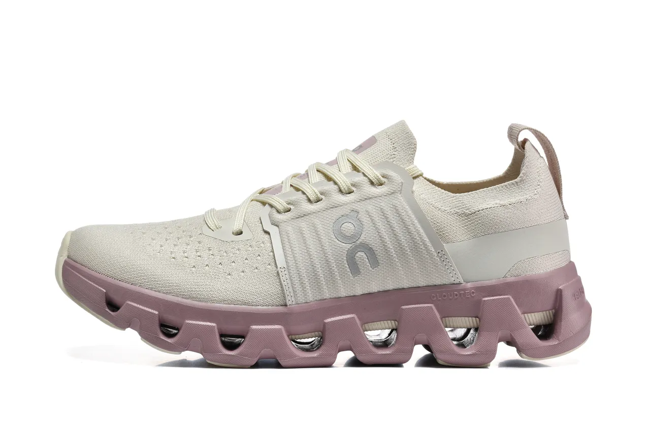 On Beige Pink Knit Upper Segmented CloudTec Midsole Lifestyle Sneakers 5