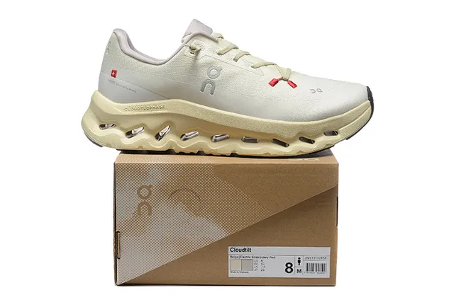 On Beige Red Engineered Knit Upper Open-Cell CloudTec Phase Midsole Running Shoes 2