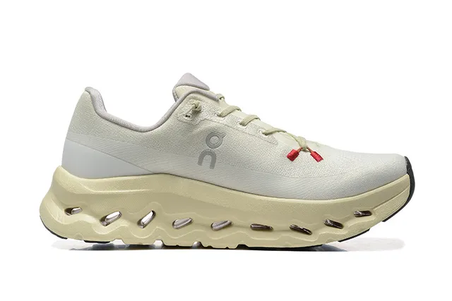 On Beige Red Engineered Knit Upper Open-Cell CloudTec Phase Midsole Running Shoes 4