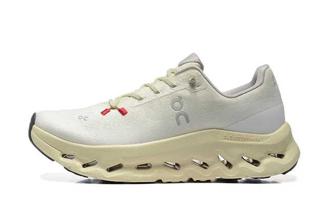 On Beige Red Engineered Knit Upper Open-Cell CloudTec Phase Midsole Running Shoes 5
