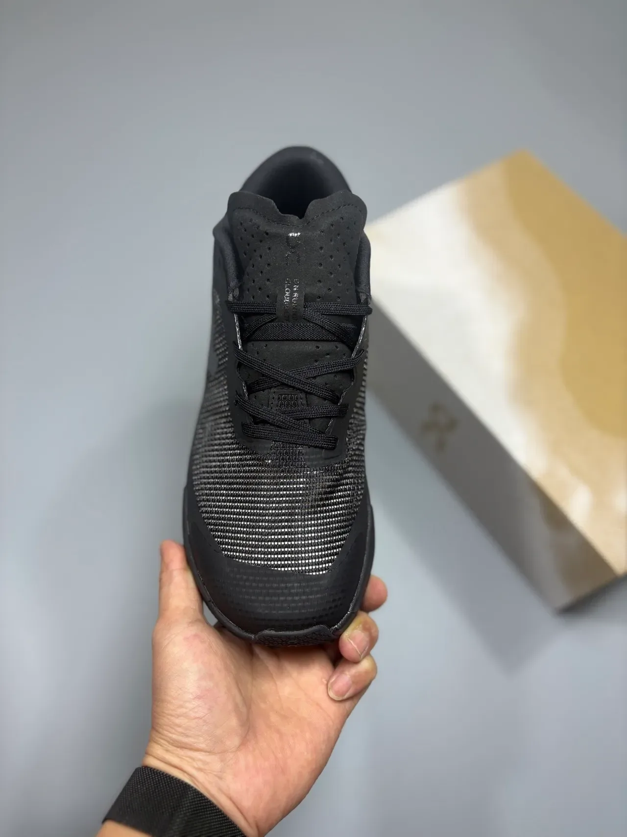 On Black Monochromatic Engineered Mesh Upper Sneakers 2
