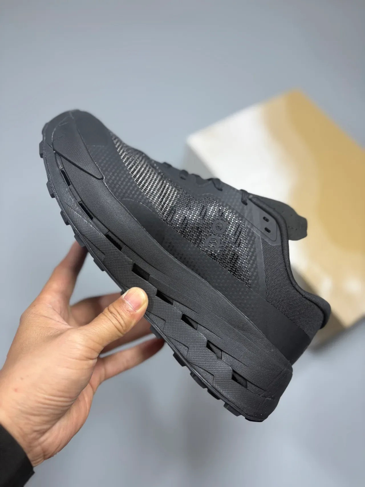 On Black Monochromatic Engineered Mesh Upper Sneakers 3