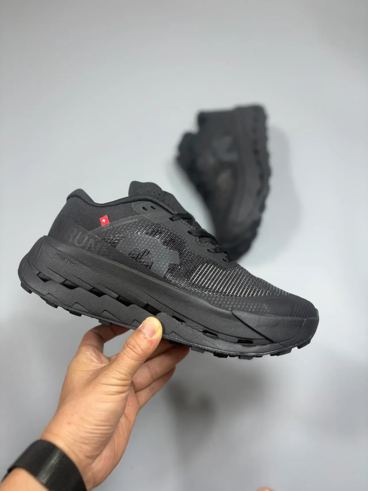 On Black Monochromatic Engineered Mesh Upper Sneakers 4