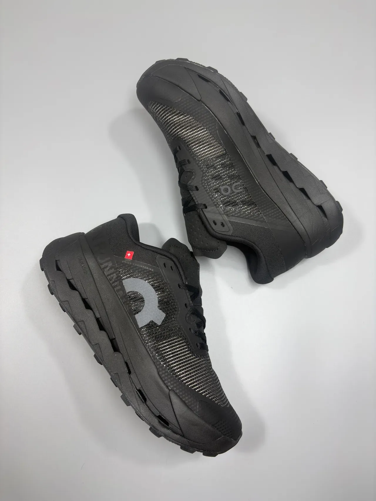 On Black Monochromatic Engineered Mesh Upper Sneakers 8