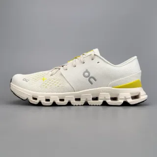 On Cloud zapatillas blancas amarillas con upper de knit ingenieril segmentado CloudTec suela media