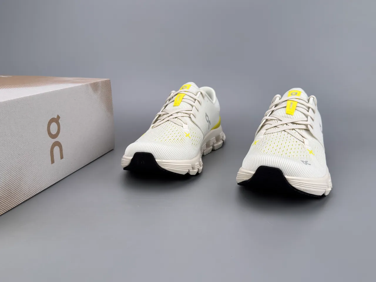 On Cloud White Yellow Engineered Knit Upper Segmented CloudTec Midsole Running Shoes 3