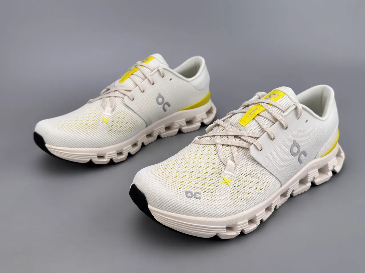 On Cloud White Yellow Engineered Knit Upper Segmented CloudTec Midsole Running Shoes 7