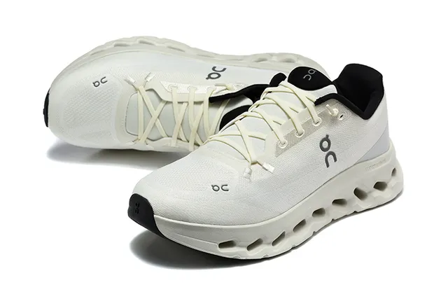On Cloudmonster Beige and Black Running Shoes 6
