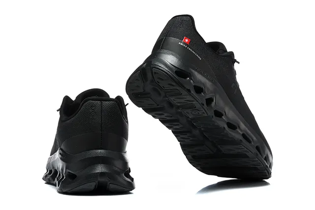 On Cloudmonster Beige and Black Running Shoes 9