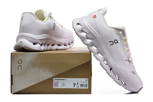 On Cloudmonster Beige and Black Running Shoes 13