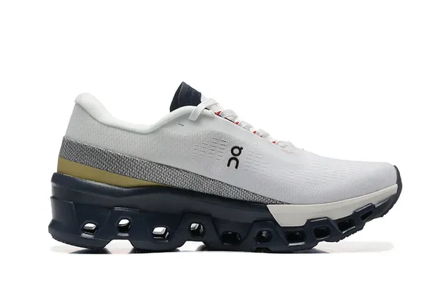 On Cloudmonster White Navy Gold Running Shoes 4