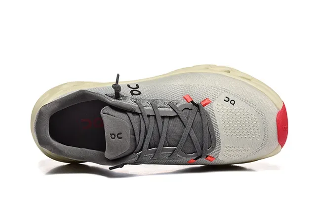 On Gray Beige Engineered Mesh Upper Open Hexagonal CloudTec Pods Running Shoes 2