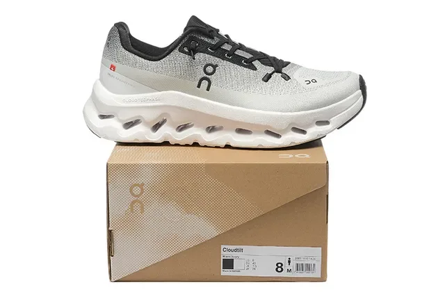 On Gray Black Engineered Knit Upper CloudTec Podded Midsole Running Shoes 2
