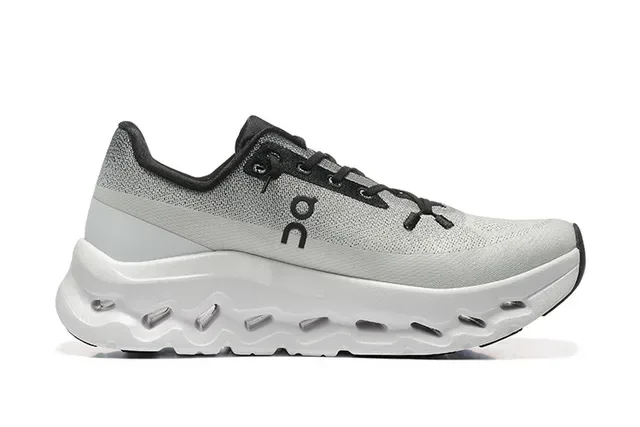 On Gray Black Engineered Knit Upper CloudTec Podded Midsole Running Shoes 4