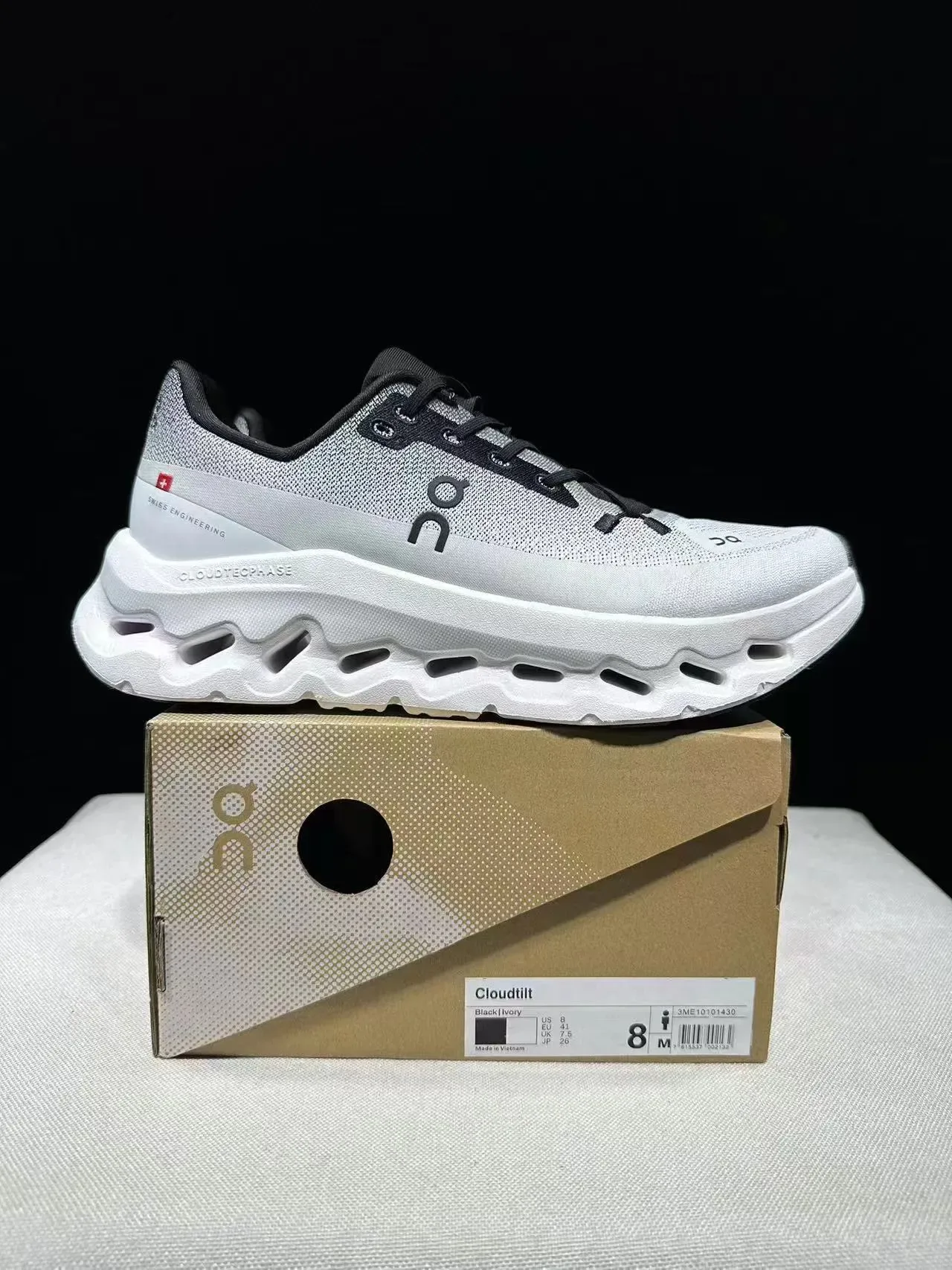 On Gray Black Engineered Knit Upper CloudTec Podded Midsole Running Shoes 12