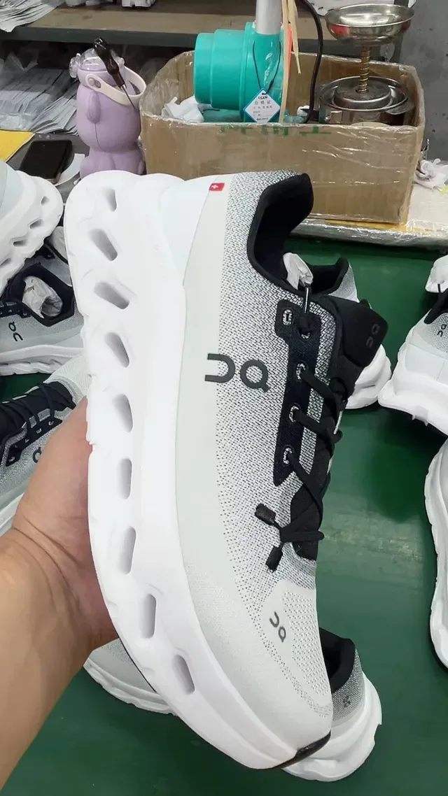 On Gray Black Engineered Knit Upper CloudTec Podded Midsole Running Shoes 13