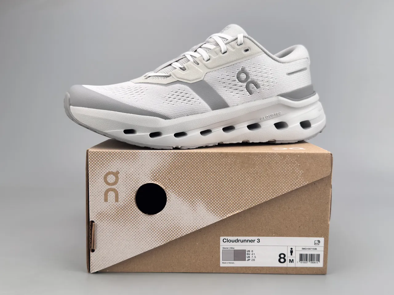 On Gray White Engineered Mesh Upper Open Hexagonal CloudTec Pods Running Shoes 2