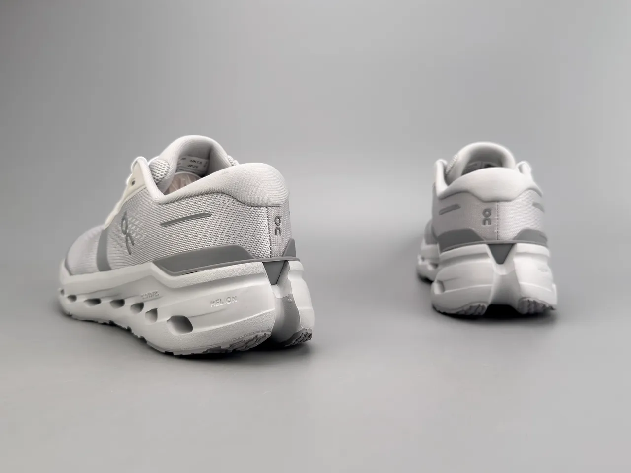 On Gray White Engineered Mesh Upper Open Hexagonal CloudTec Pods Running Shoes 4