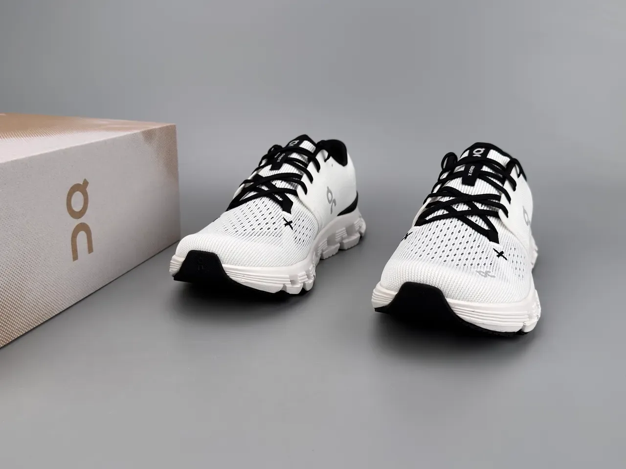 On White Black Engineered Knit Upper Segmented CloudTec Midsole Running Shoes 3