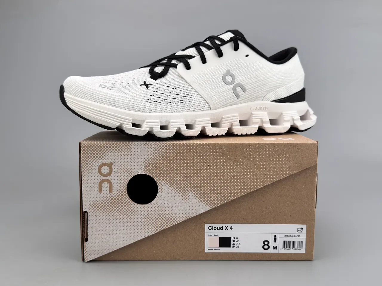 On White Black Engineered Knit Upper Segmented CloudTec Midsole Running Shoes 4
