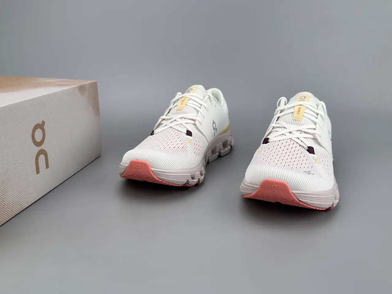 On White Yellow Engineered Knit Upper Segmented CloudTec Midsole Sneakers 7