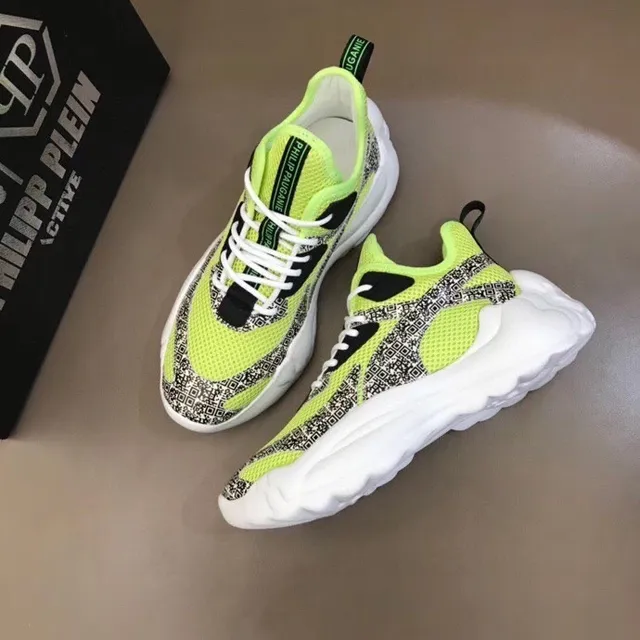 Philipp Plein Active Runner أخضر أسود midsole منحوت نيون لايم شبكة أحذية رياضية سميكة 3
